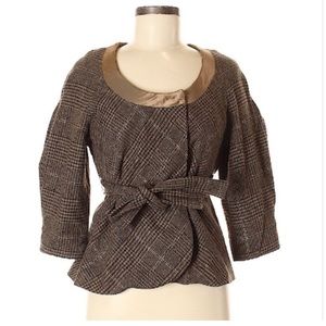 Sisley | Brown Houndstooth | Cropped Jacket | Size Medium